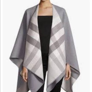 BURBERRY, WOOL CAPE, GREY, REVERSIBLE